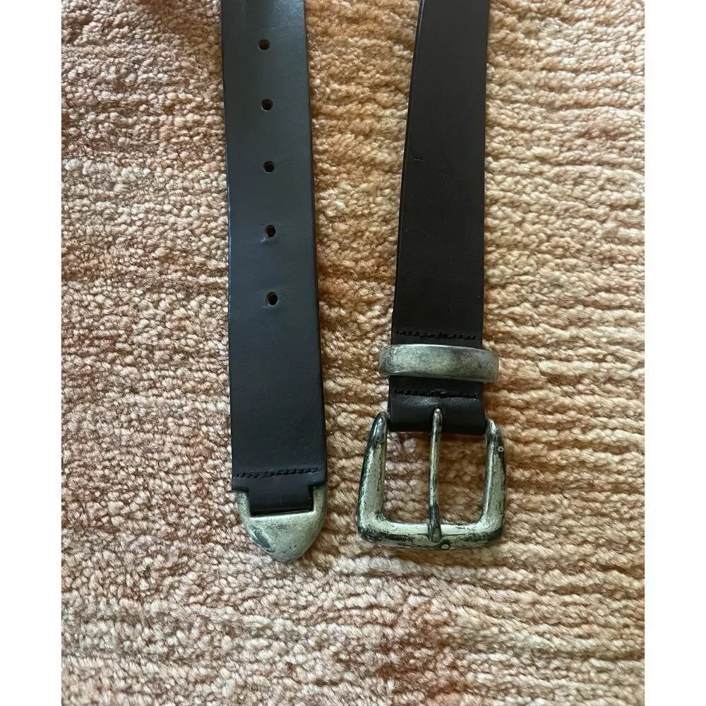 Vintage Brown Leather Belt Distressed Silver Buckle & Tip Western Style 39”